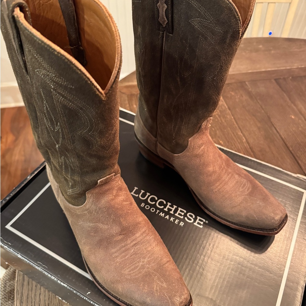 Lucchese Men's Cowboy Boots - M3432.74 Shell Suede/Olive Cowhide